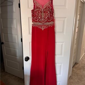 Dancing Queen Red Beaded Prom Gown
